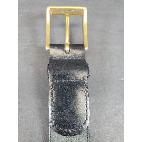 Black Leather Men’s Belt Size 32-34 Genuine Leather Casual with Brass Buckle - Picture 4 of 4